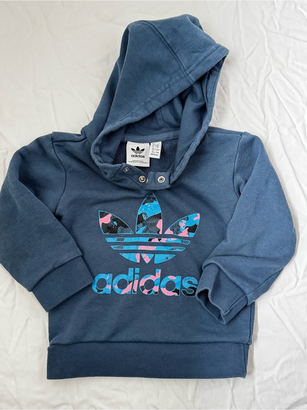 adidas Kids Navy Hoodie with Pink & Blue Trefoil